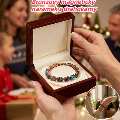 🎀magnetický náramek z drahokamů v starožitném bronzu