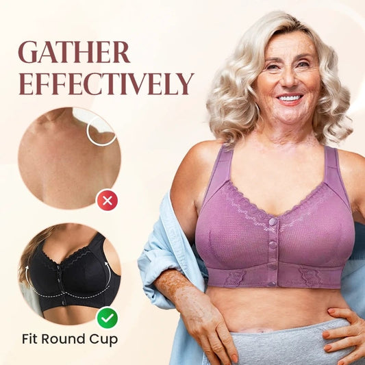 【3 ks.】💕🎁（45kg-155kg）Extra veľká priedušná bavlnená podprsenka s prednými gombíkmi 3899550