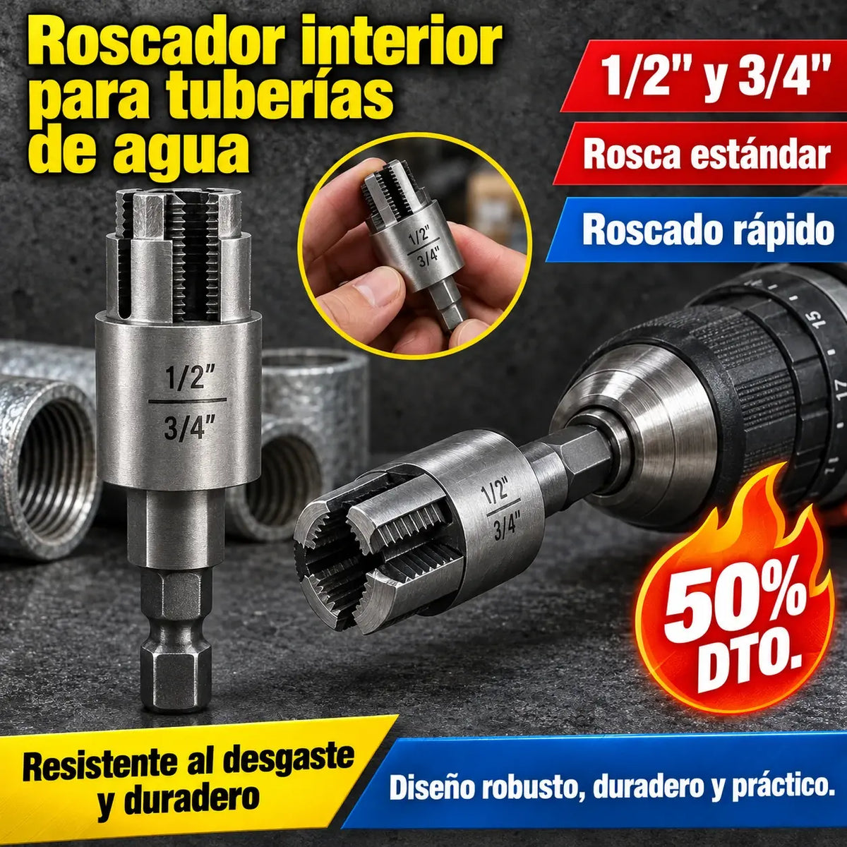 🛠️【Juego de herramientas para abrir roscas internas + orificios de roscas externas】⚙️🔩 Accesorio de Roscado para Tuberías de Agua