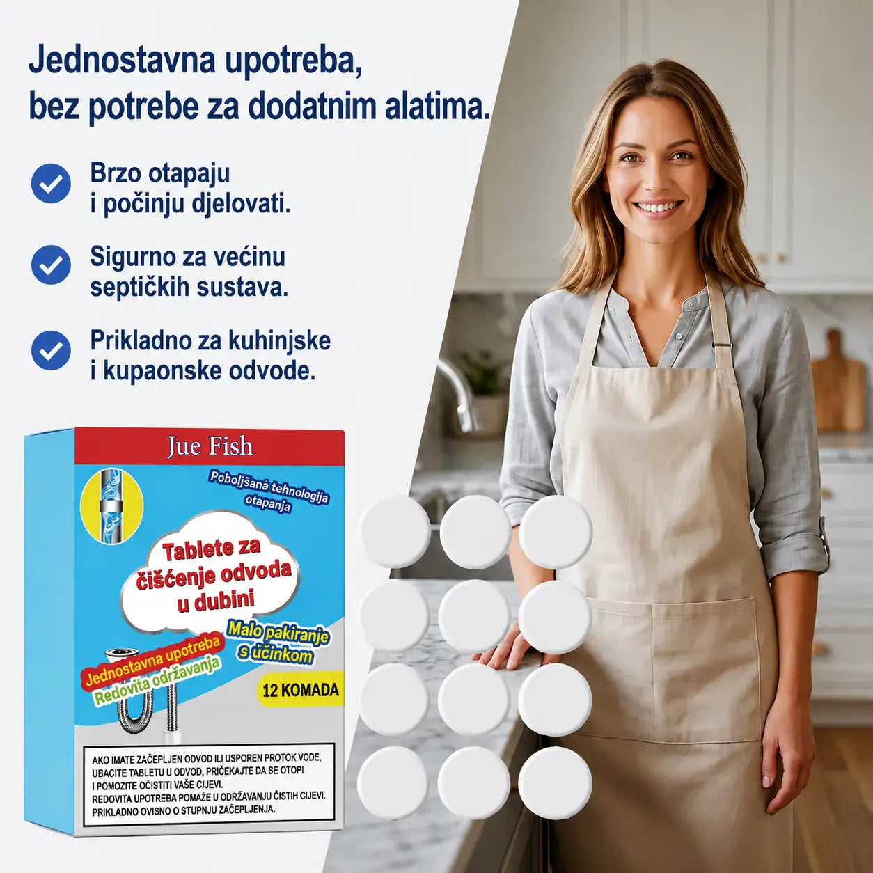 🥳3 kutije za 23 eura💞 Snažne šumeće tablete za čišćenje cijevi, brzo otapaju masne začepljenja od kose, dezodorirajuće antibakterijsko sredstvo za čišćenje cijevi za odvod sudopera i WC školjke