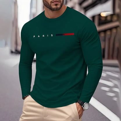 【S-3XL】Camiseta de manga larga con cuello redondo para hombre - estilo urbano informal.