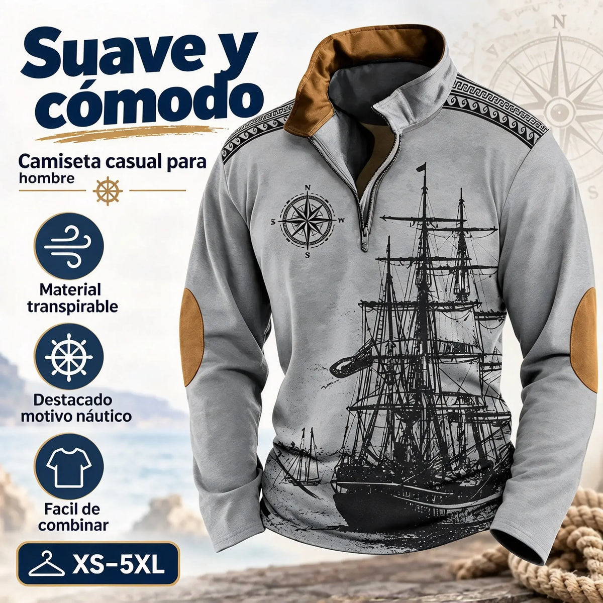 【XS-5XL】🔥Oferta por tiempo limitado: 38% de descuento🔥 Polo de velero de cuello alto para hombre, nuevo estilo, suave y cómodo