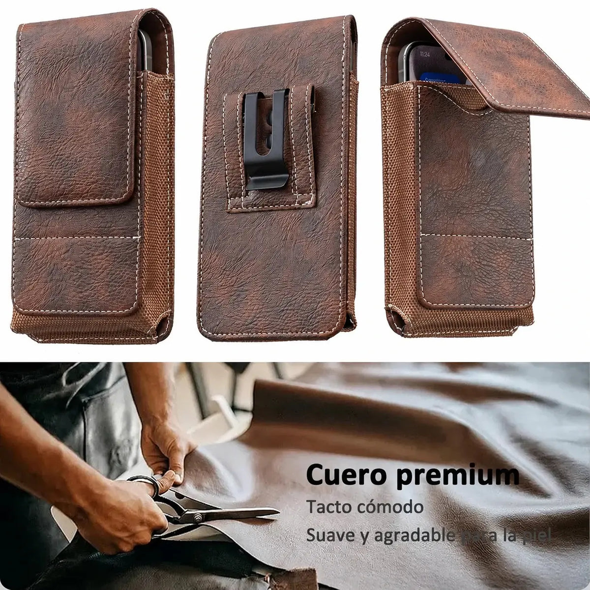 ⚡ Gran descuento | Funda de cuero para móvil con clip para cinturón, cierre magnético y ranura para tarjetas