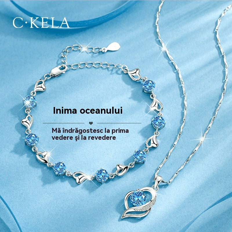 ✨✨【Compra 1 y llévate 1 gratis】💎💎Conjunto de pulsera y collar de corazón del océano en plata de ley 925