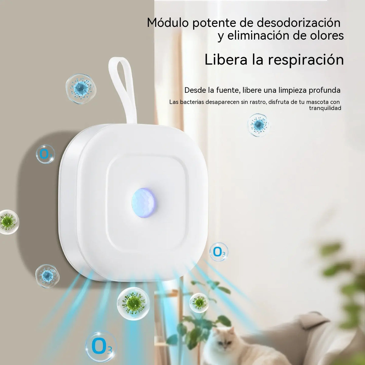 Eliminador inteligente de olores para mascotas con correa para colgar