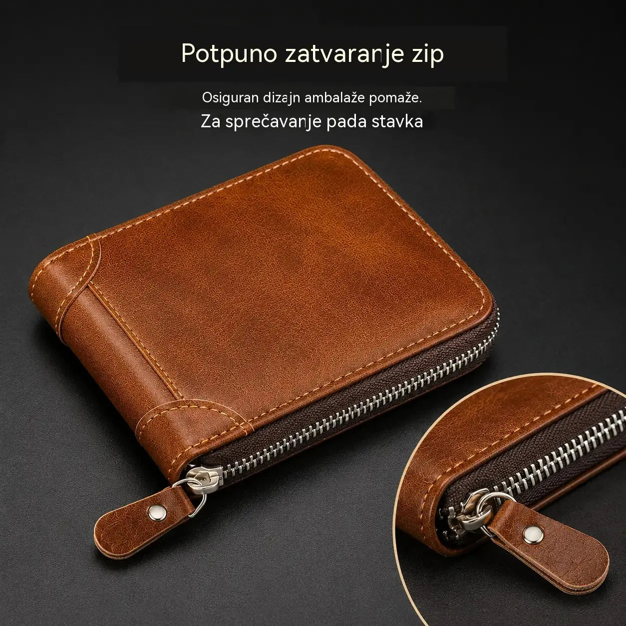 ✨🎁Retro muški novčanik od umjetne kože s patentnim zatvaračem, držačem za kartice/sklopivim novčanikom za kovanice.