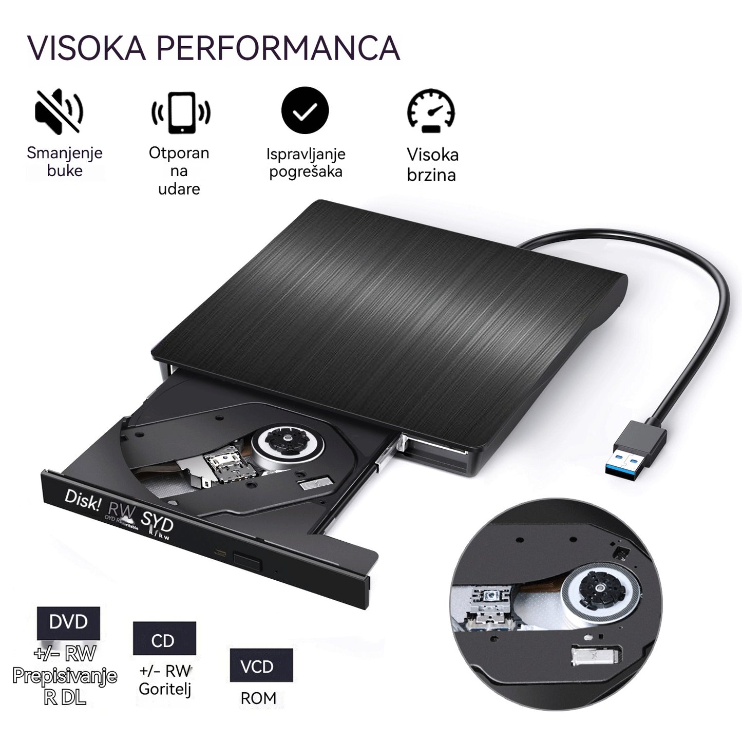 📢📢 50% popusta 💿💻 Vanjski CD/DVD čitač – Plug & Play, prijenosni, kompatibilan s Mac/Windows