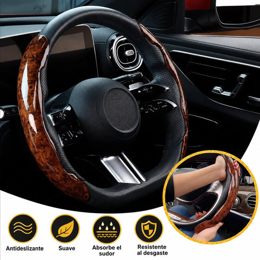 【3 piezas】 Funda antideslizante de madera para volante de coche