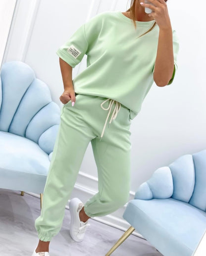 ⏳ ¡Oferta por tiempo limitado! ⏰ Conjunto casual para mujer de top liso y pantalón
