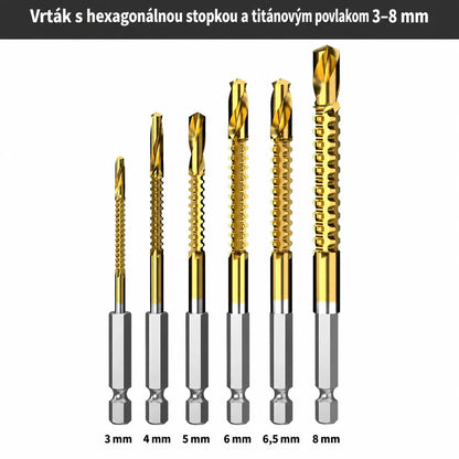 🛠️🔧 (6 kusov) Špirálové vrtáky z rýchloreznej ocele s titánovým povlakom 2 v 1 – šesťhranná stopka, vhodné na vŕtanie a drážkovanie dreva a kovu 🔩