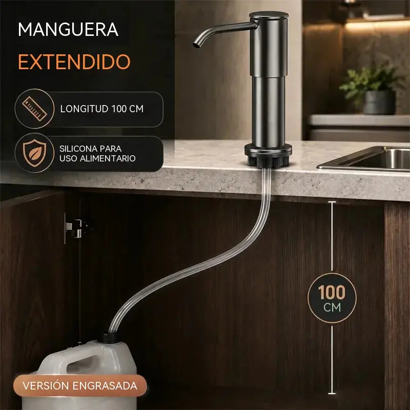 Dispensador de jabón y detergente integrado para fregadero de cocina, fabricado en acero inoxidable de primera calidad, con tubo extensible directo al cristal y bola de gravedad 304, bombeo rápido.