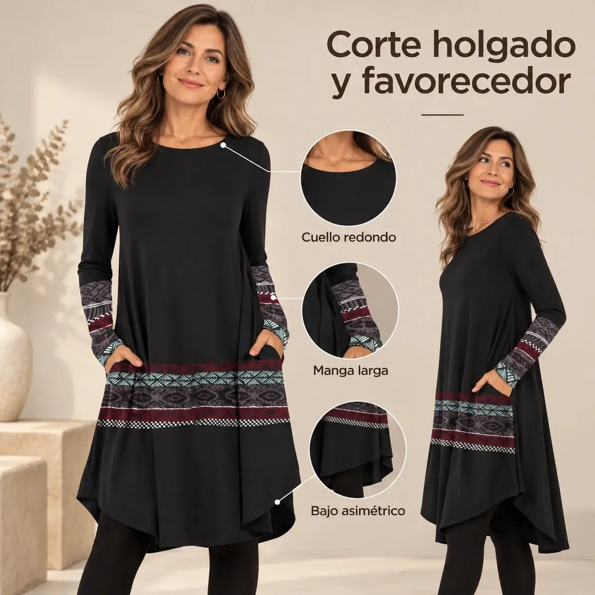 🔥【S-5XL】Vestido de otoño e invierno con estampado retro de estilo étnico