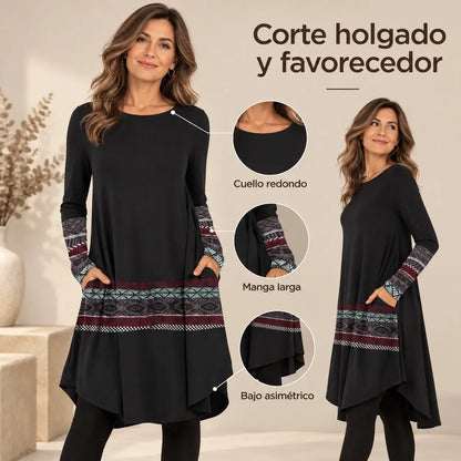 🔥【S-5XL】Vestido de otoño e invierno con estampado retro de estilo étnico