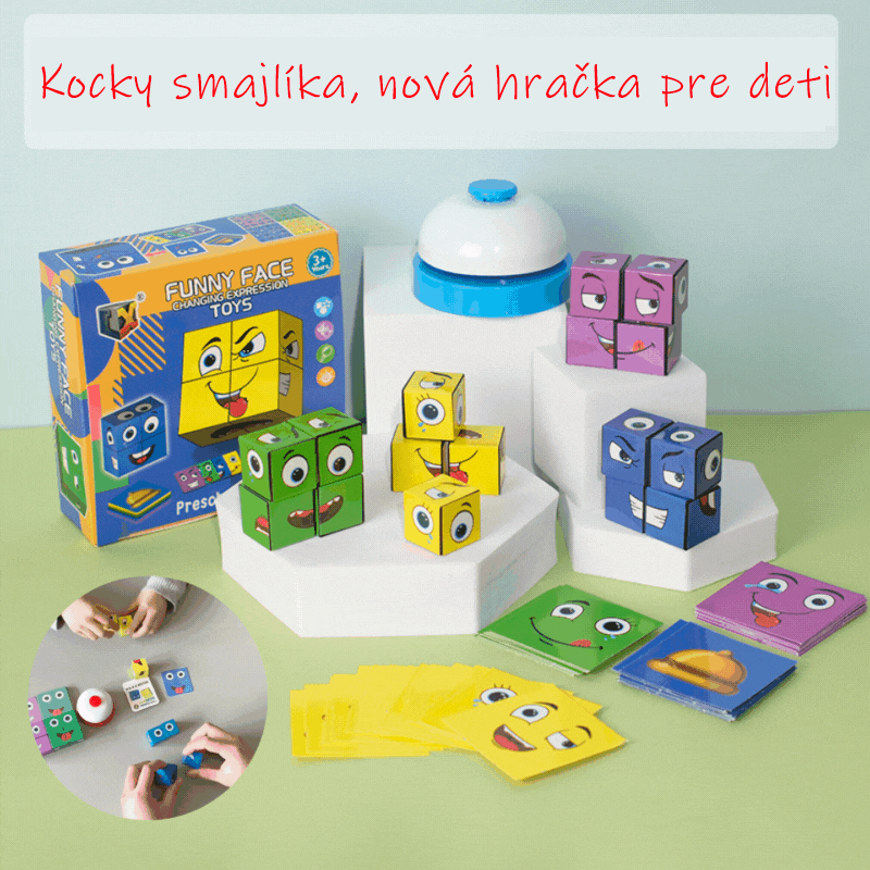 🔥✨2025 Nová stolová interaktívna hra pre viacerých hráčov – Smajlíková kocka pre deti【16 blokov + 64 kariet + 1 zvonček】👩‍🦰🤴👸👨‍🦰