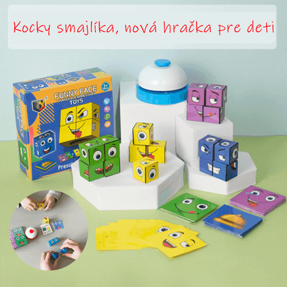 🔥✨2025 Nová stolová interaktívna hra pre viacerých hráčov – Smajlíková kocka pre deti【16 blokov + 64 kariet + 1 zvonček】👩‍🦰🤴👸👨‍🦰