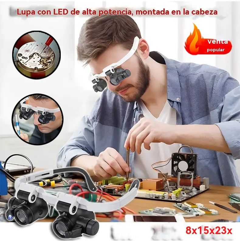 🔍 Lupa LED de diadema de alta magnificación: una lupa de precisión adecuada para reparaciones e inspecciones.