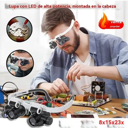🔍 Lupa LED de diadema de alta magnificación: una lupa de precisión adecuada para reparaciones e inspecciones.