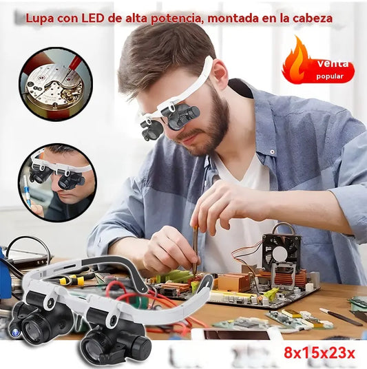 🔍 Lupa LED de diadema de alta magnificación: una lupa de precisión adecuada para reparaciones e inspecciones.