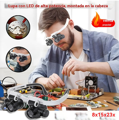 🔍Lupas oculares de 8x, 15x y 23x con luz LED. Ideales para herramientas mecánicas, reparación de relojes, grabado y tasación de joyas antiguas.