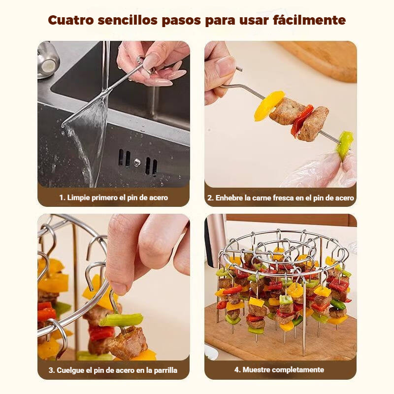 🍢🔥 Parrilla desmontable para brochetas, barbacoa colgante circular de acero inoxidable 🍖✨