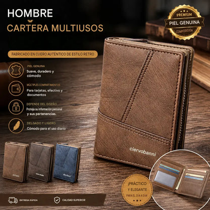 💥👛👍Cartera multiusos para hombre de piel auténtica con estilo retro.
