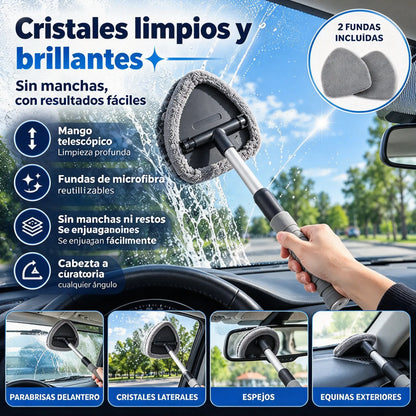 Set de cepillo de limpieza (mango + 2 fundas de tela) — 27 euros 🚗 Herramienta extensible para limpiar parabrisas y ventanillas, con almohadilla de microfibra