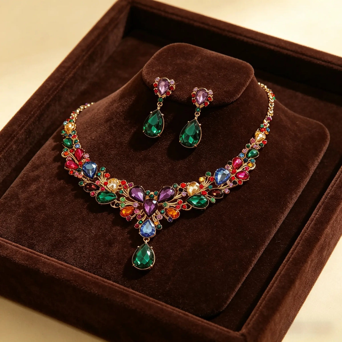 ✨【Collar + Pendientes】💖💎Nuevo conjunto de collar y pendientes de circonita cúbica de colores.