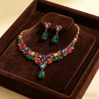 ✨【Collar + Pendientes】💖💎Nuevo conjunto de collar y pendientes de circonita cúbica de colores.