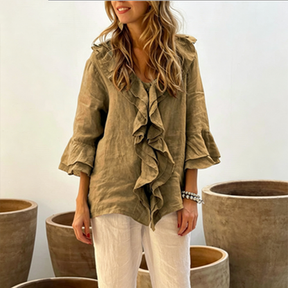 🔥Pago contra entrega✅️【40-100 kg】Camisa casual de moda para mujer, cuello en V con diseño de volantes