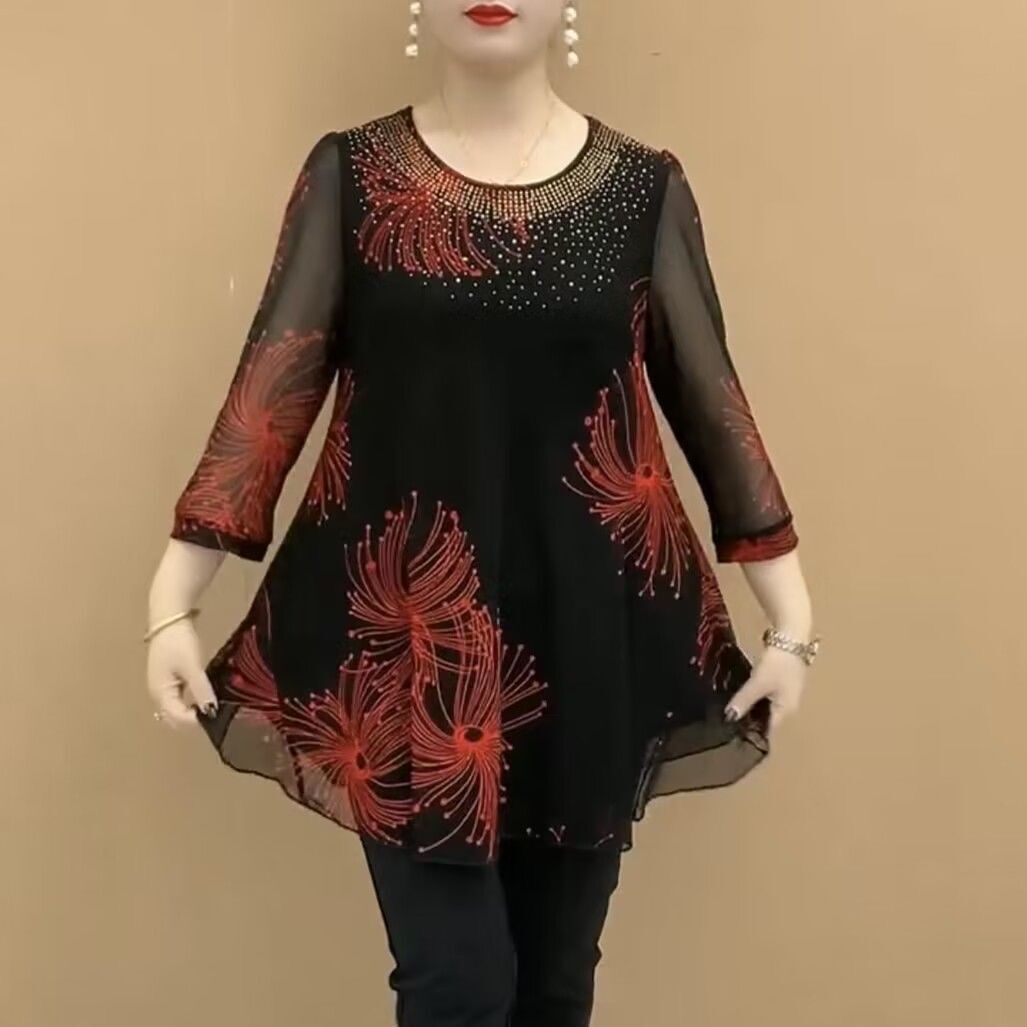 【M-4XL】Blusa de gasa a la moda con bordado floral para mujer 2026