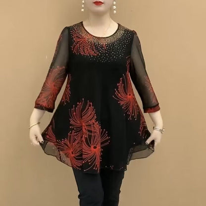 【M-4XL】Blusa de gasa a la moda con bordado floral para mujer 2026
