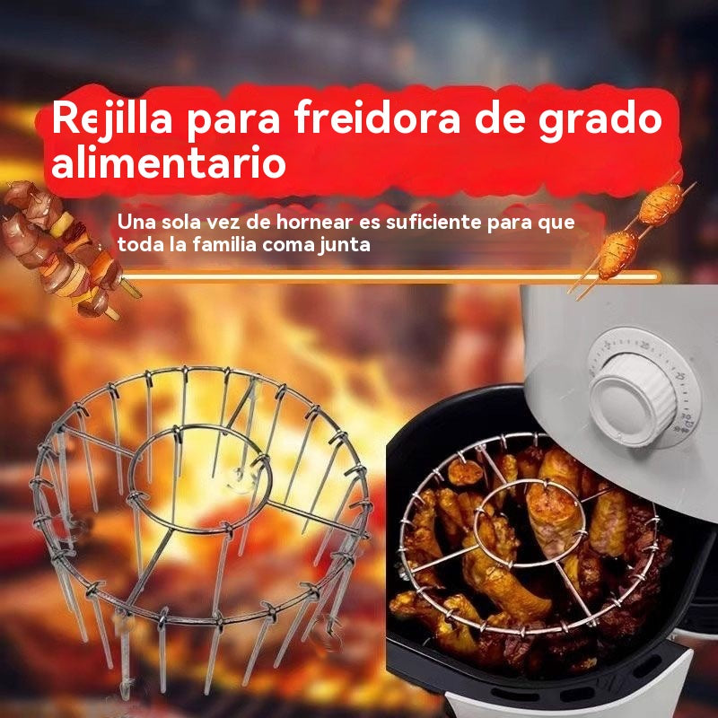 【💥Acero Inoxidable 304】🍢🍖🍗Parrilla con 24 brochetas, apta para freidoras de aire y hornos