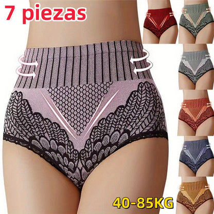🔥50% de descuento el último día🔥🔥【7piezas】🦋[40-85kg]Bragas con control de barriga de cintura alta para mujer