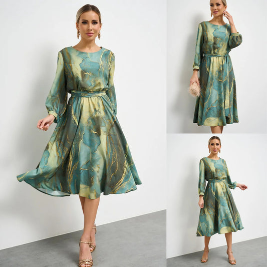🌿👗【Jarná víla】Elegantná zelená sukňa s dlhým rukávom💃 3913079