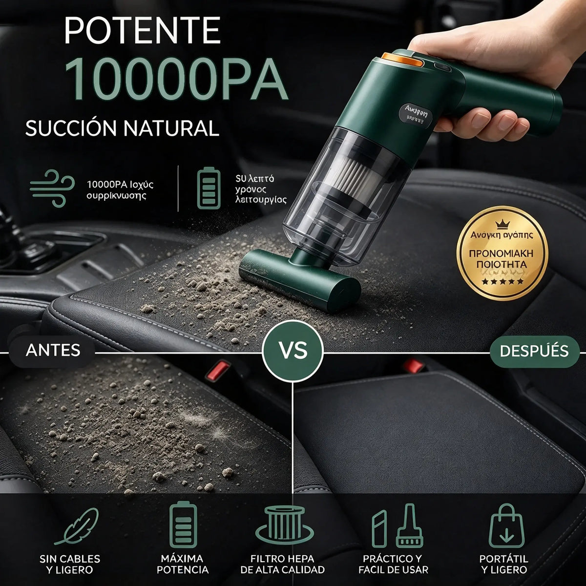 🚗✨ Potente aspiradora inalámbrica para coche – Compacta, sin cables y potente