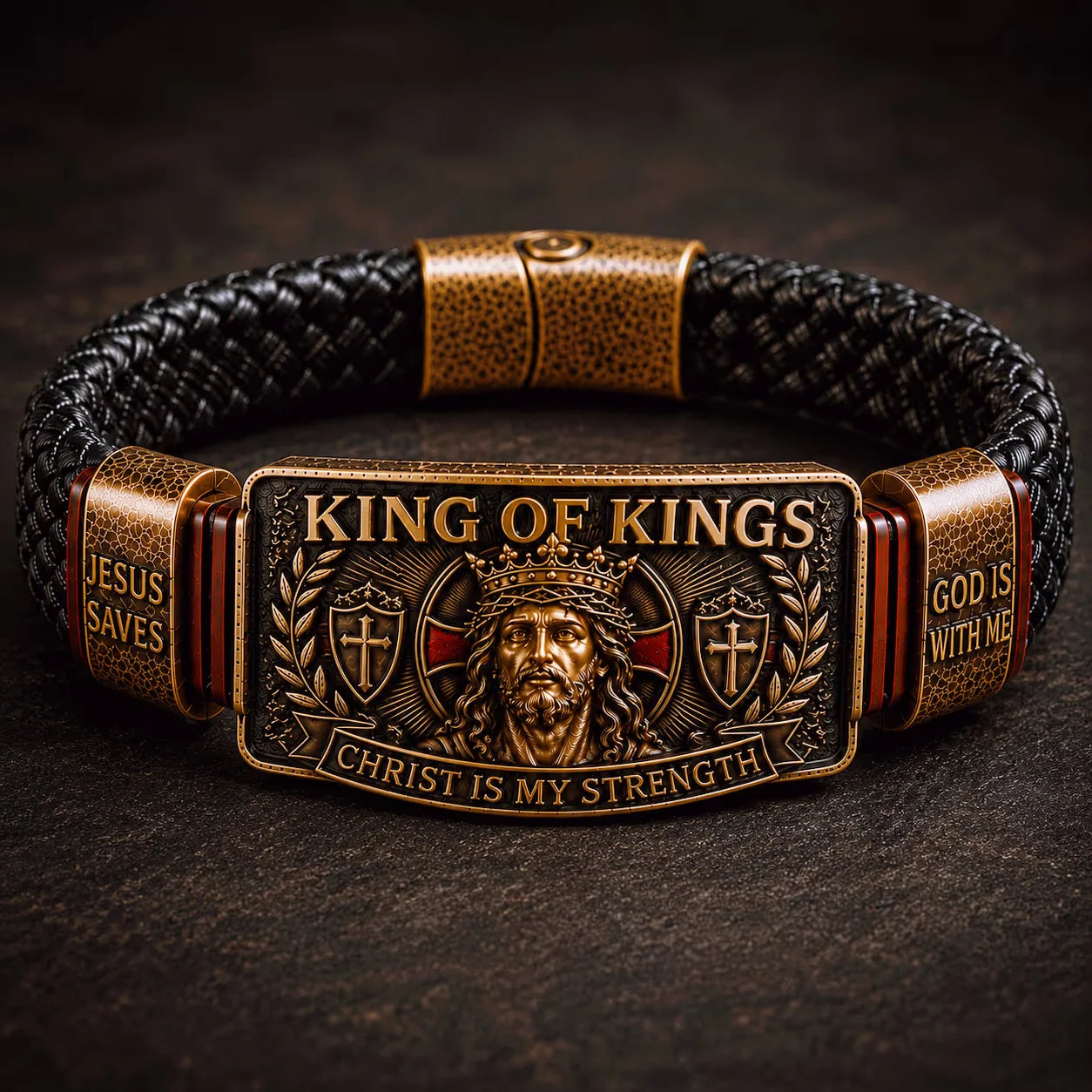 ✝️ Pulsera cristiana ajustable para hombre, de cuero trenzado con mensaje religioso sobre Jesús; joya de estilo retro y vintage, ideal como regalo conmemorativo.