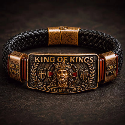 ✝️ Pulsera cristiana ajustable para hombre, de cuero trenzado con mensaje religioso sobre Jesús; joya de estilo retro y vintage, ideal como regalo conmemorativo.