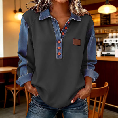 🍂 Ženska polo majica z jeansom | Novo jesen/zima 2026 | Ohlapen kroj z dolgimi rokavi 🍂