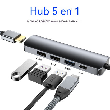 🔌✨ Hub USB-C portátil 5 en 1 con salida HDMI 4K 🎥💻