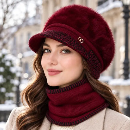 ❄️Elegante conjunto de dos piezas para invierno: ¡gorra de béisbol de mezcla de piel de conejo con orejeras + bufanda de punto!