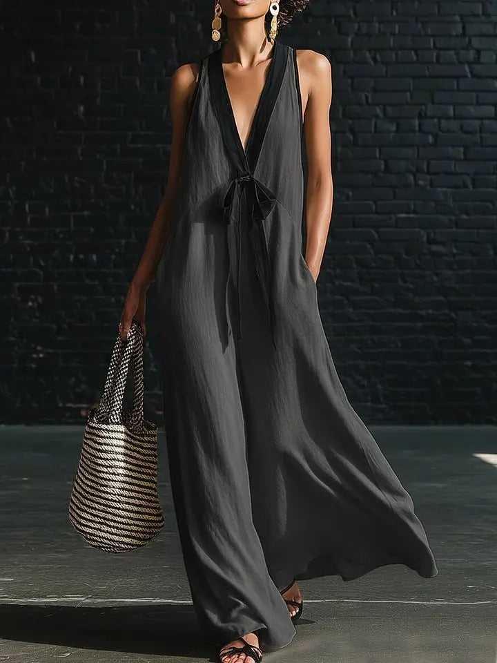 ✨【S-3XL】Vestido sin mangas de algodón y lino cómodo para mujer con diseño de lazo
