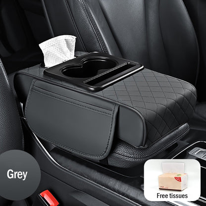 🚗🚗Univerzálna kožená podložka na lakťovú opierku do auta 4 v 1 ✅ Vstavaný box na vreckovky ✅ Držiak pohárov