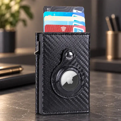 🖤 Tarjetero de Cuero Carbono con Clip Automático de Aluminio | Bloqueo RFID | Porta Tarjetas Minimalista y Moderno ✨