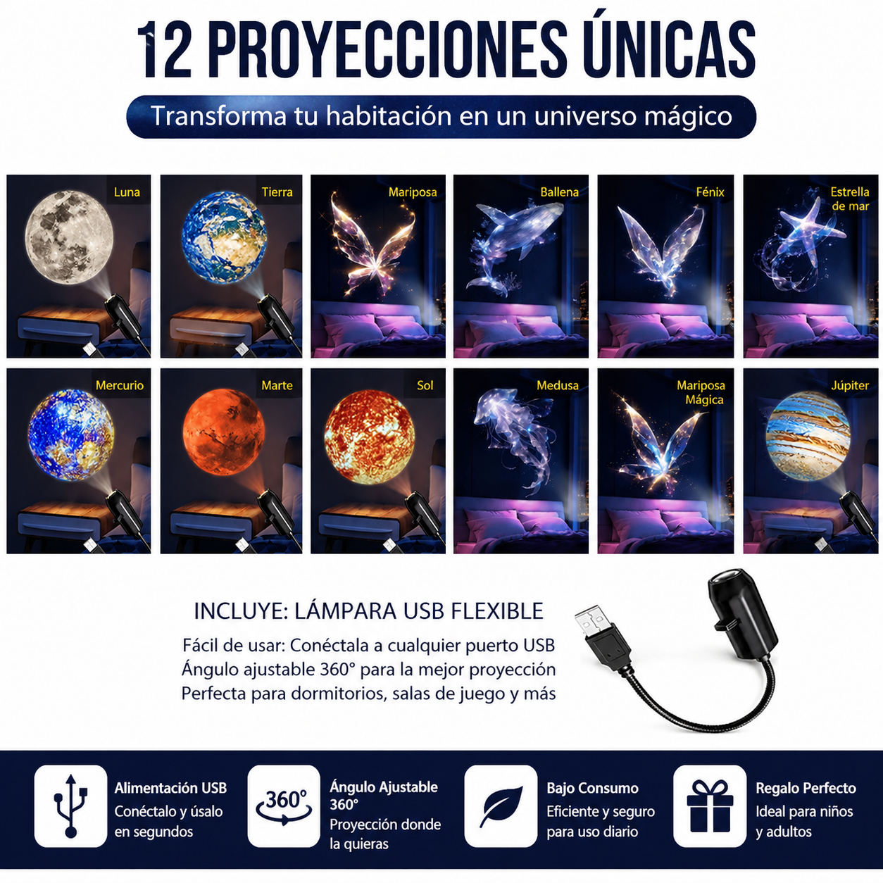 🤩Lámpara nocturna estrellada brillante, lámpara de luna, LED creativa para el dormitorio