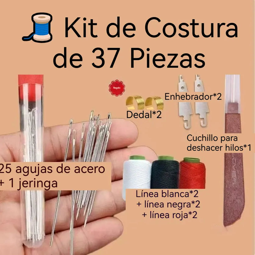 🧵 Kit de Costura de 37 Piezas – ¡Todo lo Necesario para Reparar y Crear!