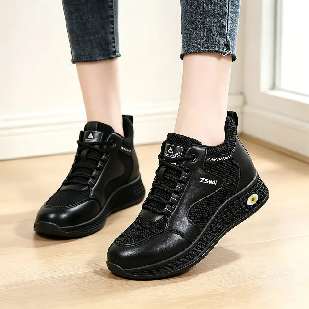 【35-41】👟Zapatos de trabajo planos de cuero negro para mujer, sin cordones, antideslizantes, acolchados, transpirables, ligeros y cómodos.