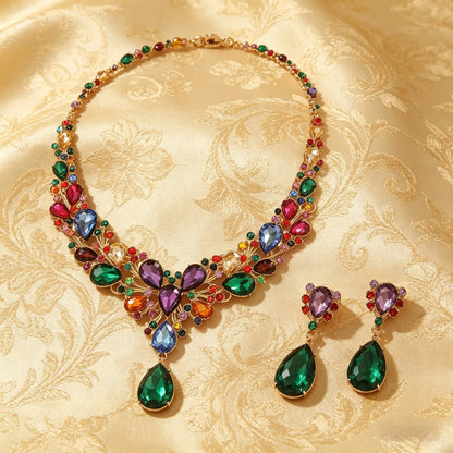 ✨【Collar + Pendientes】💖💎Nuevo conjunto de collar y pendientes de circonita cúbica de colores.