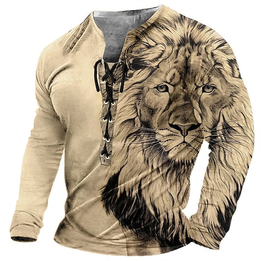 2025 Pánske tričko s dlhým rukávom 3D Lion Print Casual 3734990