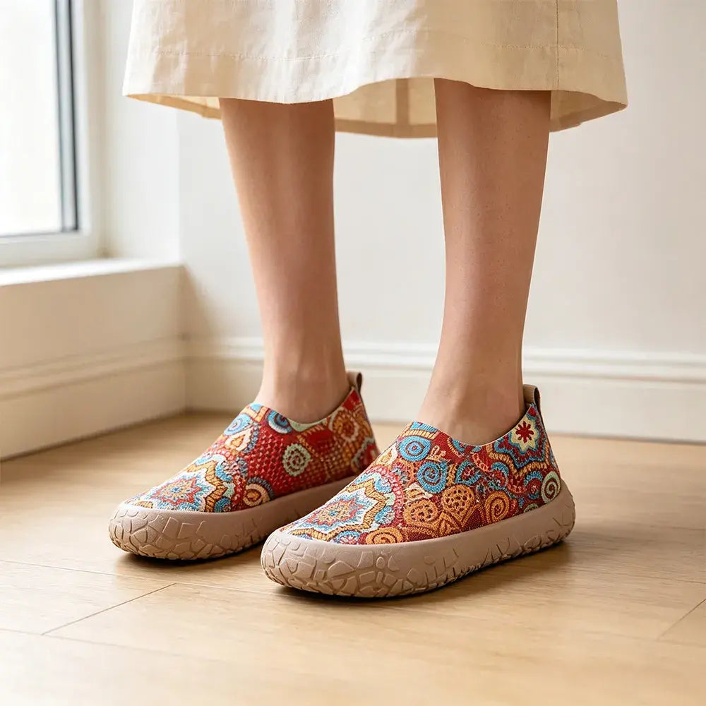 【36-43】Zapatos sin cordones de lona estampada para mujer: ligeros, de suela blanda, informales, transpirables, con estampado de mocasines.