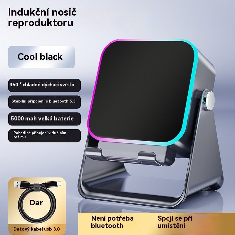 🔥📢 SLEVA 50 %! Bluetooth reproduktor 5 v 1 s bezdrátovým nabíjením a nastavitelným držákem na telefon 🎶⚡